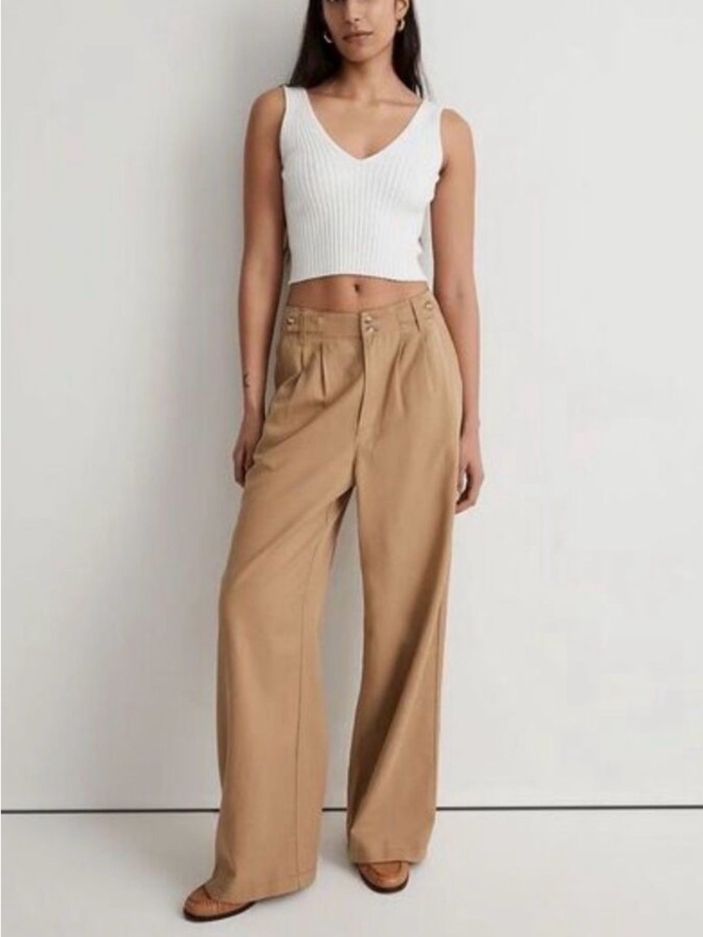 NEW Madewell 4 The Harlow wide leg pants mid rise loose trousers pleated tan
